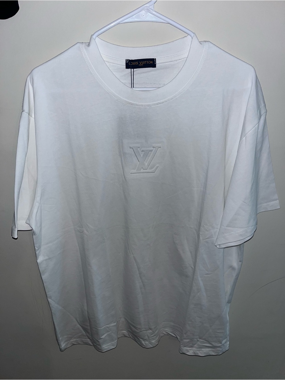 Louis Vuitton White Embossed LV Logo Short Sleeve Tee